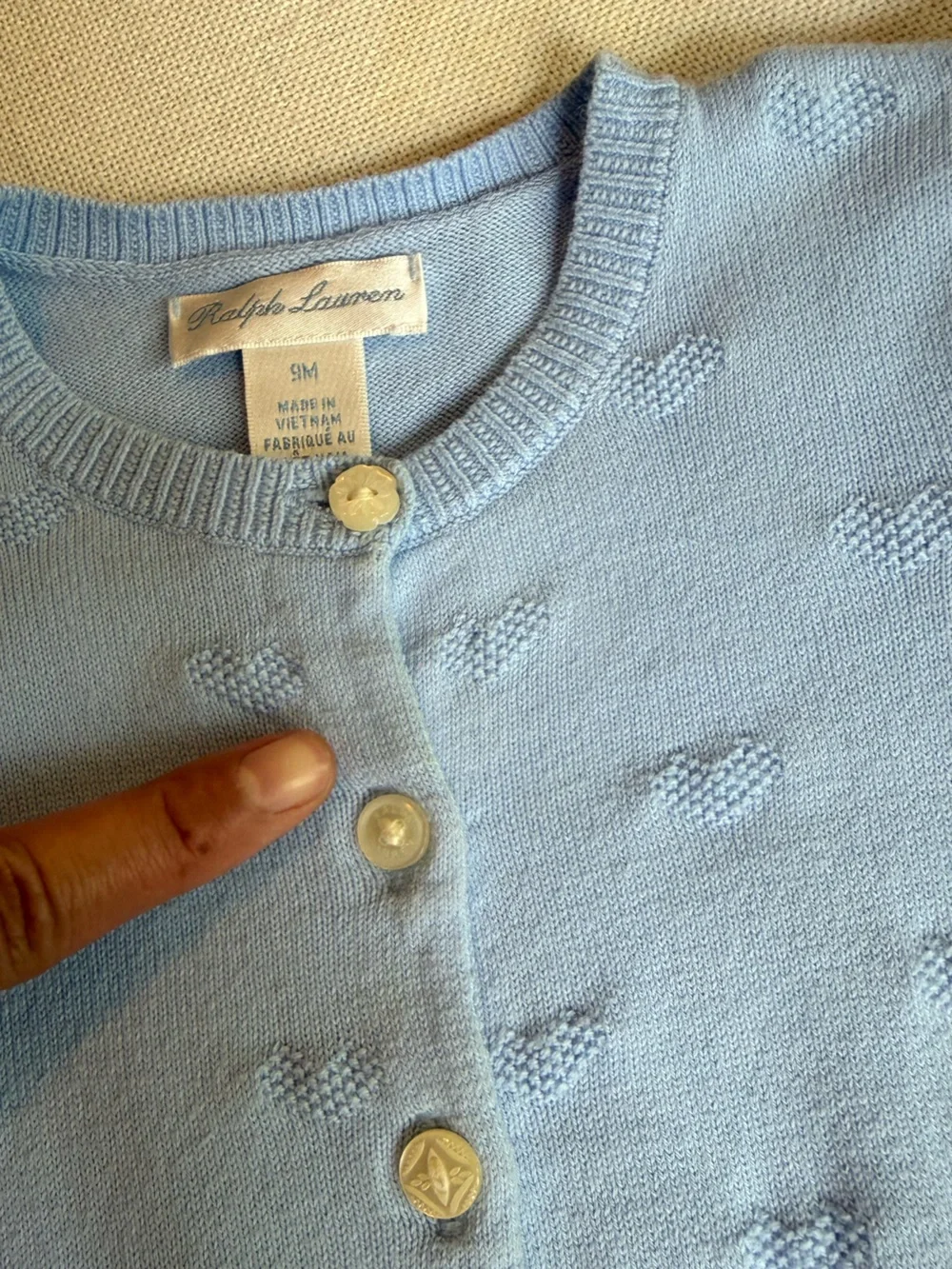 Ralph Lauren Heart Ruffle Cotton Cardigan Sweater Blue 9M